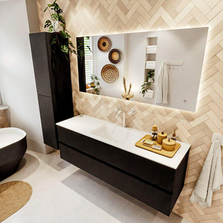 MONDIAZ VICA meuble sous lavabo 150cm Urban 2 tiroirs. Lavabo CLOUD centre 1 trou de robinet, couleur Talc.