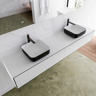 Mondiaz Lagom Meuble salle de bains 200x30.9x45cm Solid Surface Urban 2 tiroirs avec lavabo BINX vasque à poser double 2 trous de robinet