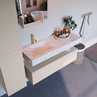 Mondiaz ALAN-DLUX Ensemble de meuble - 120cm - meuble Linen mat - 1 tiroir - Lavabo Cloud Ostra suspendu - vasque Gauche - 1 trou de robinet