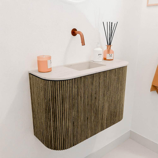 Mondiaz JOYA-DLUX Meuble de salle de bains 63,2cm - arrondi gauche et droite couleur Dusk - Vasque FAYE position Milieu Sans trou de robinet couleur Meli.