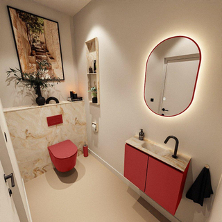 MONDIAZ TURE-DLUX Meuble toilette - 60cm - Fire - EDEN - vasque Frappe - position centrale - 1 trou de robinet