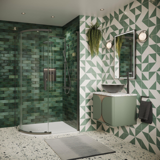 Crosswater Asura Porte de douche quart de cercle - 8mm - 100x80cm - avec paroi latérale - poignée cannelée - ardoise