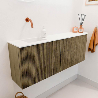 Mondiaz JOYA 111.6cm toiletmeubel - ronding rechts kleur Dusk - Wastafel FAYE positie Links Zonder kraangat kleur Talc.