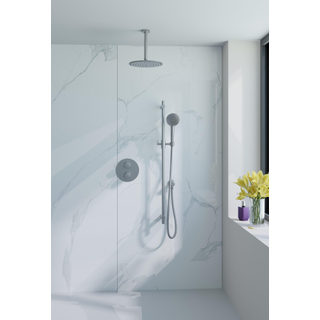 Fortifura Calvi Inbouw Regendoucheset - rond - thermostatisch - plafondarm - glijstang - 25cm hoofddouche - ronde handdouche - metalen slang - Geborsteld RVS PVD (RVS)