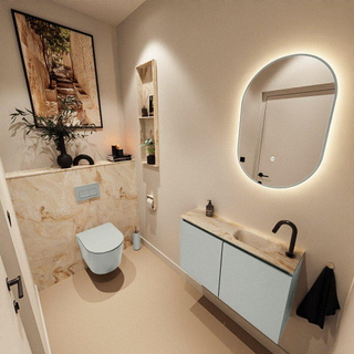 MONDIAZ TURE-DLUX Meuble toilette - 80cm - Greey - EDEN - vasque Frappe - position droite - 1 trou de robinet