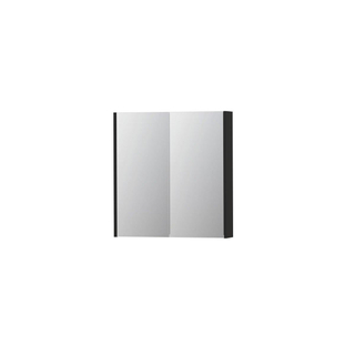 INK SPK2 Spiegelkast - 70x14x74cm - 2 deuren - dubbelzijdige Spiegel - schakelaar en stopcontact - MDF lak zwart mat