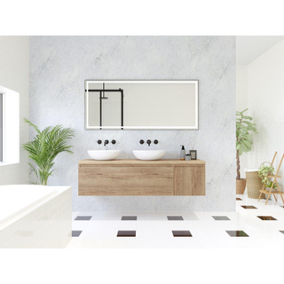 HR Matrix ensemble de meubles de salle de bain 3d 160cm 2 tiroirs sans poignée avec bandeau de poignée et placard latéral en coloris chêne français