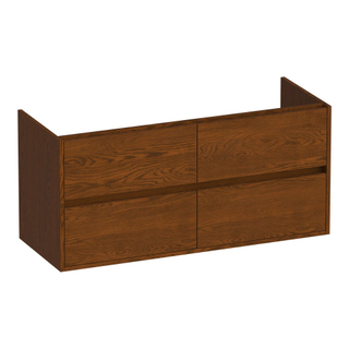 BRAUER Adore wastafelonderkast - 120x46x55cm - 4 softclose lades - greeploos - 2 sifon uitsparingen - massief eiken - lamellen eiken bruin