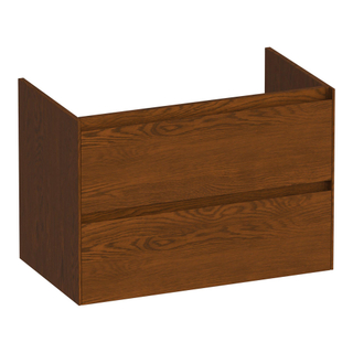 BRAUER Inspire wastafelonderkast 80 2 softclose lades - greeploos - 1 sifon uitsparing - massief eiken - lamellen eiken bruin