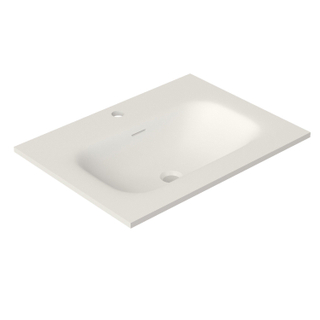 Saniclass Flow Meubelwastafel - 61x46x1.2cm - overloop - 1 wasbak midden - 1 kraangat - solid surface wit mat