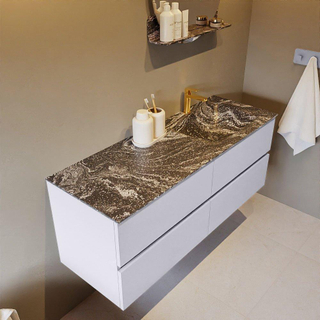 Mondiaz VICA-DLUX Ensemble de meuble de salle de bain - 130cm - meuble sous-vasque cale - 4 tiroirs - lavabo encastrée cloud droite - 1 trou de robinet - version haute de 60cm - lave