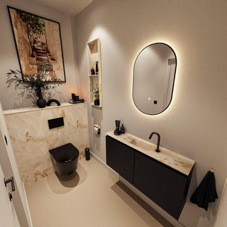 MONDIAZ TURE-DLUX Meuble toilette - 100cm - Urban - EDEN - vasque Frappe - position centrale - 1 trou de robinet