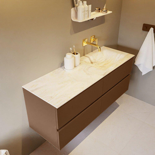 Mondiaz VICA-DLUX ensemble de meuble de salle de bain - 130cm - meuble sous-vasque repos - 4 tiroirs - lavabo encastrée cloud droite - sans trous de robinet - version haute de 60cm - ostra