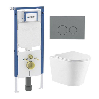 QeramiQ Dely Pack WC - 36,3x51,7cm - à fond creux - sans bride - réservoir encastré Geberit UP720 - abattant WC softclose 35mm - plaque de déclenchement gris clair - boutons rectangulaires - beige mat