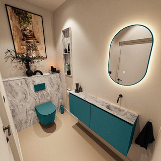 MONDIAZ TURE-DLUX Meuble toilette - 120cm - Smag - EDEN - vasque Glace - position droite - sans trou de robinet