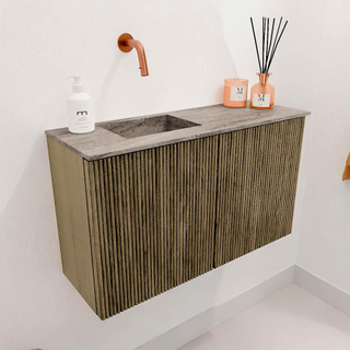 Mondiaz JOYA-DLUX 70cm toiletmeubel - kleur Dusk - Wastafel FAYE positie Links Zonder kraangat kleur Oza.