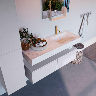 Mondiaz ALAN-DLUX Ensemble de meuble - 120cm - meuble Cale mat - 2 tiroirs - Lavabo Cloud Ostra suspendu - vasque droite - 1 trou de robinet