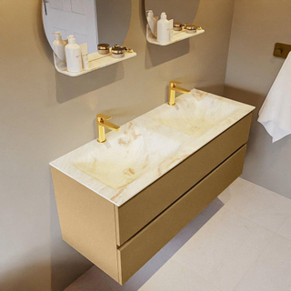 Mondiaz VICA-DLUX Ensemble de meuble de salle de bain - 120cm - meuble sous-vasque oro - 2 tiroirs - lavabo encastré cloud double - 2 trous de robinet - version haute de 60cm - frape