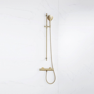 FortiFura Calvi Ensemble de douche barre curseur avec douchette ronde, flexible lisse et robinet de douche Laiton brossé PVD
