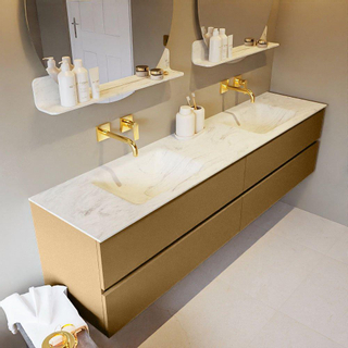 Mondiaz VICA-DLUX ensemble de meuble de salle de bain - 200cm - meuble sous-vasque oro - 4 tiroirs - lavabo encastré cloud double - sans trous de robinet - version haute de 60cm - opalo