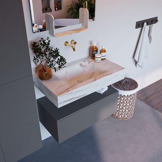 Mondiaz ALAN-DLUX Ensemble de meuble - 80cm - meuble Plata mat - 1 tiroir - Lavabo Cloud Frappe suspendu - vasque Centre - 0 trous de robinet