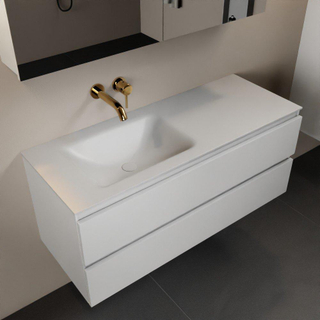 Mondiaz AIVY Ensemble de meuble - 120x45x50cm - 0 trous de robinet - 1 vasque Talc Solid surface - Gauche - 2 tiroirs - avec miroir - MDF Talc