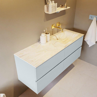 Mondiaz VICA-DLUX ensemble de meuble de salle de bain - 130cm - meuble sous-vasque argile - 4 tiroirs - lavabo encastré nuage droite - sans trous de robinet - version haute de 60cm - ostra