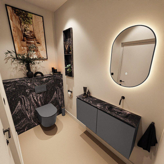 MONDIAZ TURE-DLUX Meuble toilette - 100cm - Dark Grey - EDEN - vasque Lava - position droite - sans trou de robinet