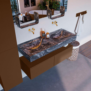 Mondiaz ALAN-DLUX Ensemble de meuble - 120cm - meuble Rust mat - 2 tiroirs - Lavabo Cloud Lava suspendu - vasque Gauche et droite - 0 trous de robinet