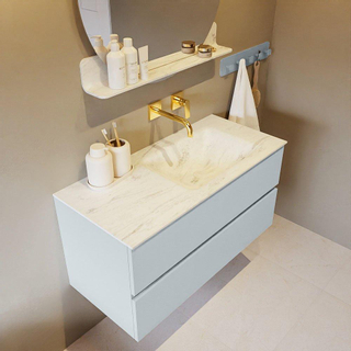 Mondiaz VICA-DLUX ensemble de meuble de salle de bain - 100cm - meuble sous-vasque argile - 2 tiroirs - lavabo encastré nuage droite - sans trous de robinet - version haute de 60cm - opalo