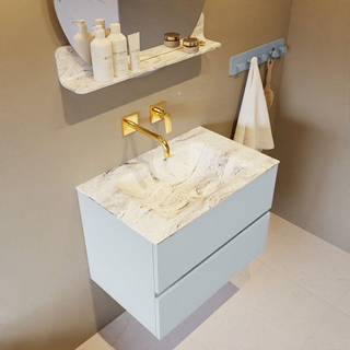 Mondiaz VICA-DLUX Ensemble de meuble de salle de bain - 70cm - meuble sous-vasque argile - 2 tiroirs - lavabo encastré nuage milieu - sans trous de robinet - version haute 60cm - glace