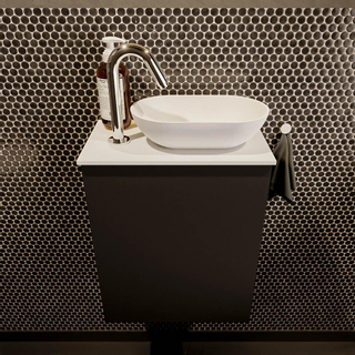 Mondiaz fowy armoire de toilette 40x50x23cm urban matt 1 trou pour robinetterie évier : droit 1 porte solid surface avec top mdf couleur évier : blanc