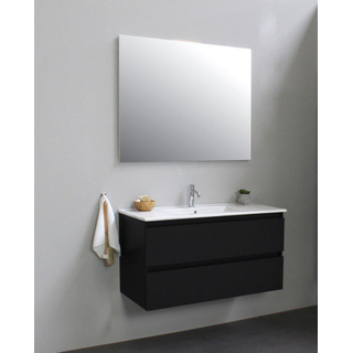 Basic Line Bella Badkamermeubelset - 100x55x46cm - 1 wasbak - Keramiek - Wit - 1 kraangat - Wandspiegel zonder verlichting - Spaanplaat Zwart mat