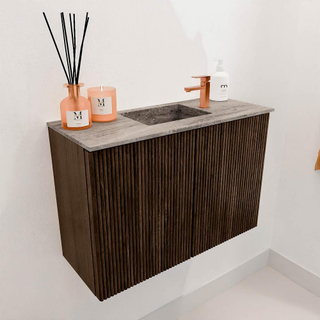 Mondiaz JOYA-DLUX 60cm meuble de toilette - couleur Walnut - Vasque FAYE position Milieu 1 trou de robinet couleur Oza.