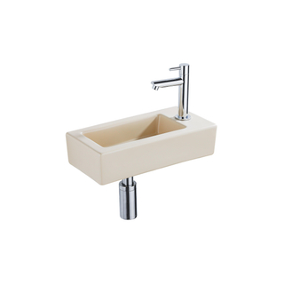 QeramiQ Lave-mains Kit lave-mains - 37.5x18.5x9cm - céramique - trou de robinet à droite - robinet lave-mains chrome - bonde de vidage - siphon abaissé - Mat Beige