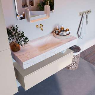 Mondiaz ALAN-DLUX Ensemble de meuble - 110cm - meuble Linen mat - 1 tiroir - Lavabo Cloud Ostra suspendu - vasque Centre - 0 trous de robinet