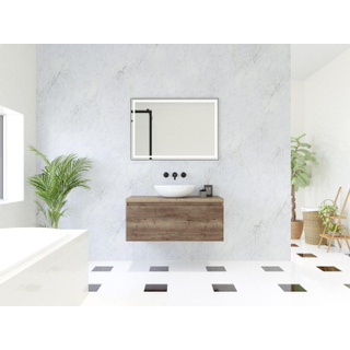HR badmeubelen Matrix 3D badkamermeubelset 100cm 1 lade greeploos met greeplijst in kleur Charleston met bovenblad charleston