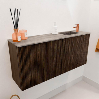 Mondiaz JOYA-DLUX 90cm meuble de salle de bains - couleur Walnut - Vasque FAYE position Droite 1 trou de robinet couleur Oza.