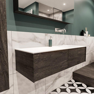 MONDIAZ LUSH Ensemble de meuble salle de bain - 120cm - 2 tiroirs - lavabo cloud - vasque à droite - 0 trous de robinet - marron foncé