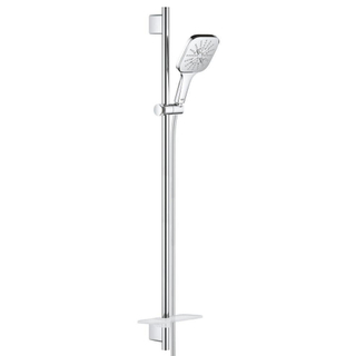 GROHE Rainshower Smartactive 130 Cube Ensemble de douche glissante - 90cm - douchette carrée - 3 types de jet - flexible de douche lisse - avec porte-savon - chrome