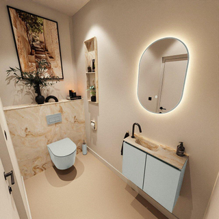 MONDIAZ TURE-DLUX Meuble toilette - 60cm - Greey - EDEN - vasque Frappe - position gauche - 1 trou de robinet