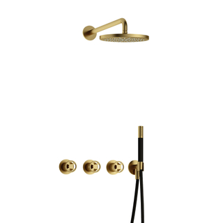 Hotbath Cobber IBSW70 Regendoucheset inbouw - 38.5cm wandarm - 20cm ronde hoofddouche - staafhanddouche - Geborsteld messing PVD