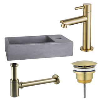 FugaFlow Eccelente Pietra ensemble lavabo - 40x22x8cm - 1 trou de robinet - robinet de lavabo en laiton brossé - béton