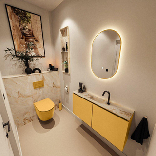 MONDIAZ TURE-DLUX Meuble toilette - 100cm - Ocher - EDEN - vasque Frappe - position centrale - 1 trou de robinet