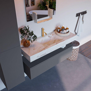 Mondiaz ALAN-DLUX Ensemble de meuble - 120cm - meuble Plata mat - 1 tiroir - Lavabo Cloud Frappe suspendu - vasque Centre - 1 trou de robinet