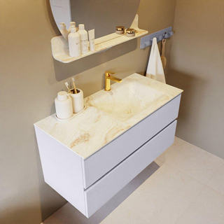 Mondiaz VICA-DLUX Ensemble de meuble de salle de bain - 100cm - meuble sous-vasque cale - 2 tiroirs - lavabo encastré cloud droite - 1 trou de robinet - version haute de 60cm - frape