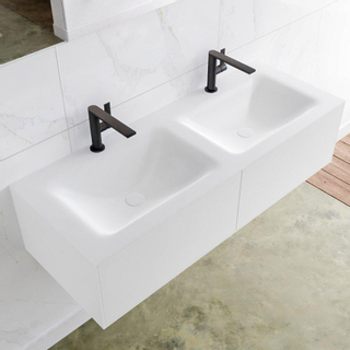 Mondiaz Lagom Meuble avec 2 tiroirs 120x30x45cm vasque double Cloud 2 trous de robinet Solid Surface Talc