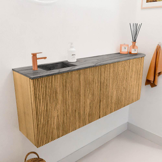 Mondiaz JOYA-DLUX 111.6cm toiletmeubel - ronding rechts kleur Oak - Wastafel FAYE positie Links 1 kraangat kleur Sombra.