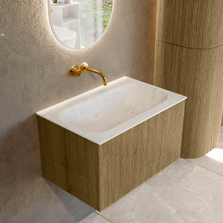 Ensemble de meuble de salle de bain Mondiaz KURVE-DLUX - 70x46x40cm - 1 tiroir - lavabo en solid surface - milieu - sans trou de robinet - Dusk