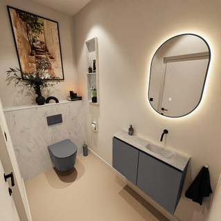 MONDIAZ TURE-DLUX Meuble toilette - 80cm - Dark Grey - EDEN - vasque Opalo - position droite - sans trou de robinet